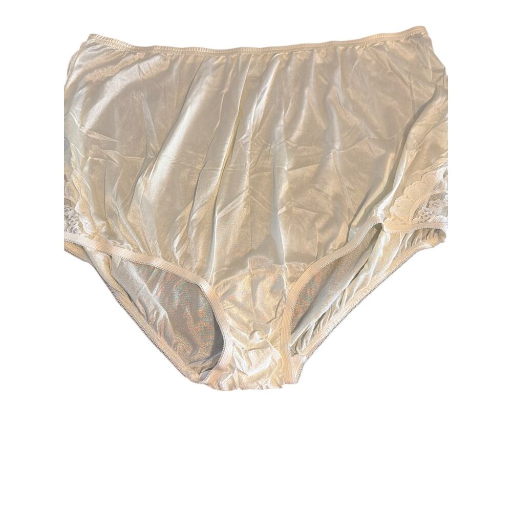 Vtg Vanity Fair 13801 Candleglow Nylon Brief Granny Panties Lace Sz10/3XL NWOT